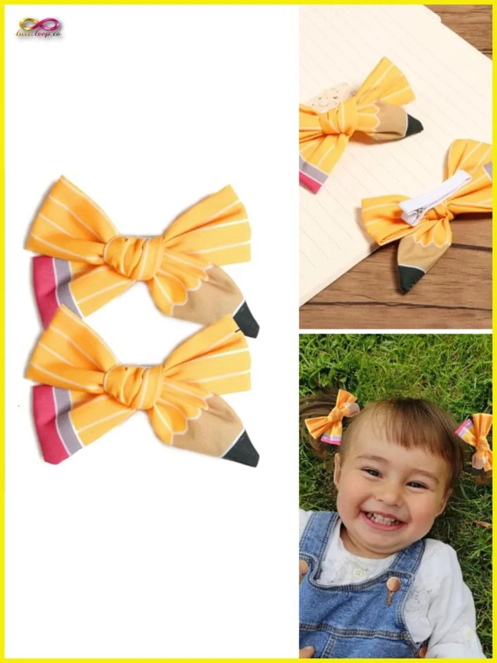 2 Pencil Hair Clips for Back to School, Plastic Crocodile Clip for Girls